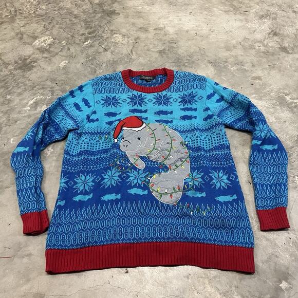 33 Degrees Ugly Christmas Sweater Men's L Manatee Light up Geometric Design - Picture 1 of 8
